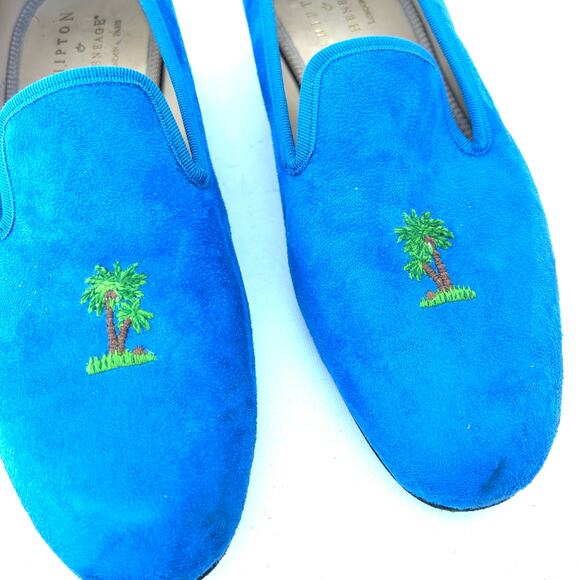 Shipton & Heneage Men’s Velvet Smoking Slippers Loafers Blue Palm Tree US 9 - Picture 4 of 9